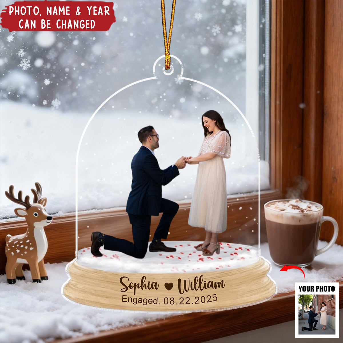 Custom Photo Couple Engagement - Personalized Acrylic Ornament