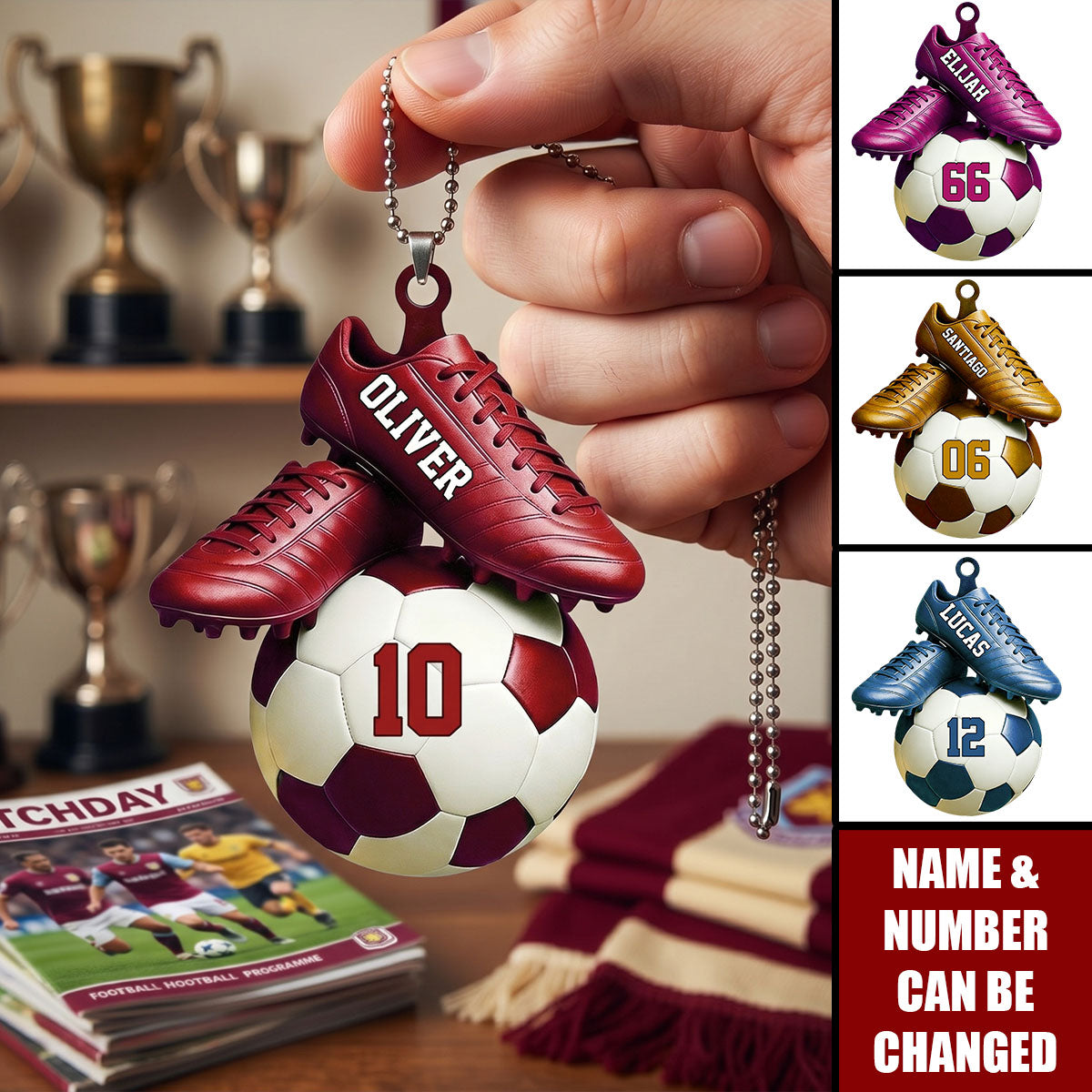 Personalized Soccer Acrylic Car Ornament - Custom Name & Jersey Number Gift for Fans