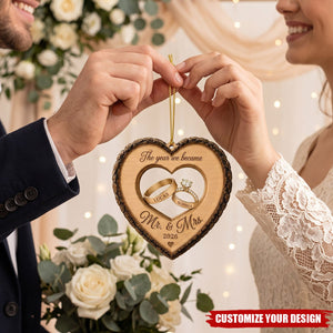 "The Year We Became Mr. & Mrs." Personalized Wooden Ornament - Custom Wedding Gift for Couples