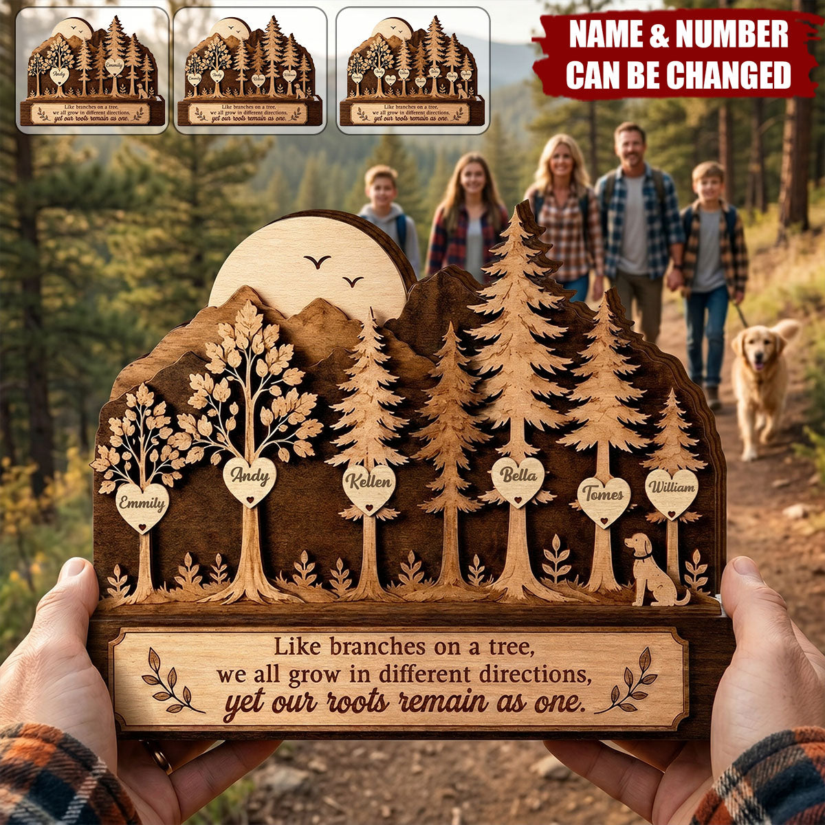 Our Roots Remain As One - Personalized Family Tree 4-layered Wooden Block