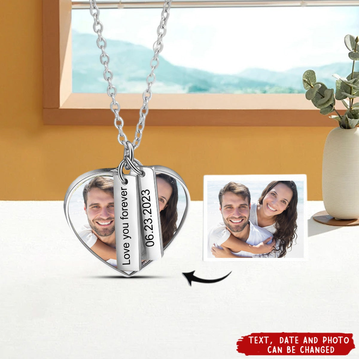 Personalised Photo Necklace With Custom Engraved Plates Bespoke Gift For Her