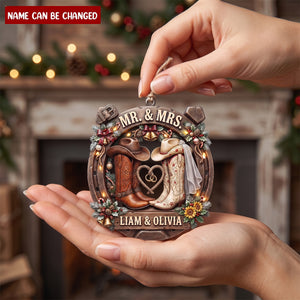 Cowboy Cowgirl Western Couple Acrylic Ornament - Personalized Gifts For Couple Christmas Ornament
