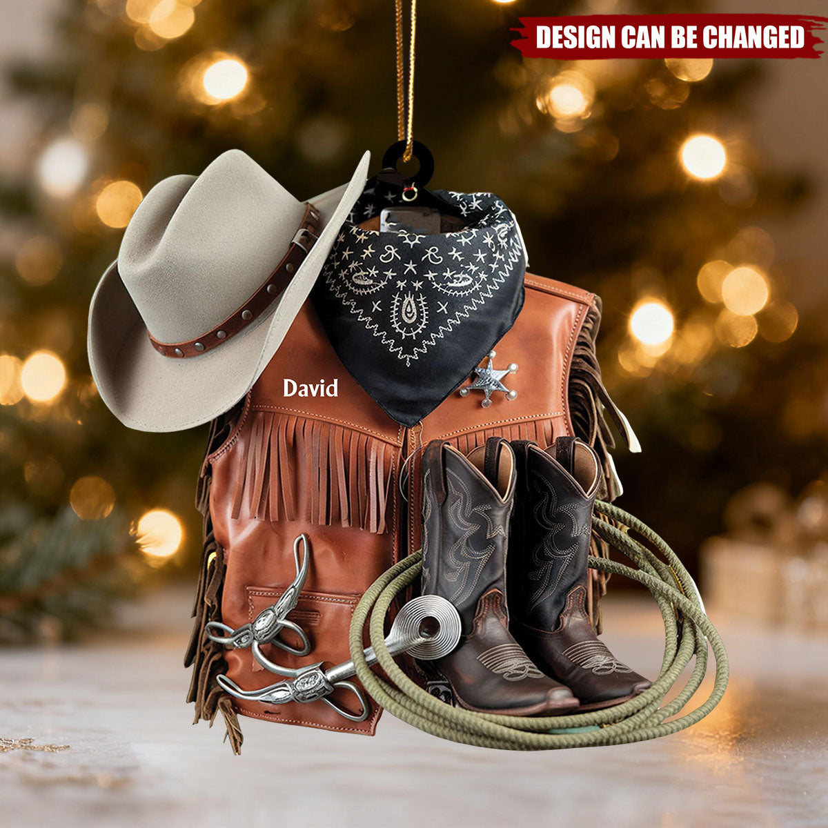 Personalized Cowboy Boots and Hat Ornament - Custom Cowboy Christmas Ornament