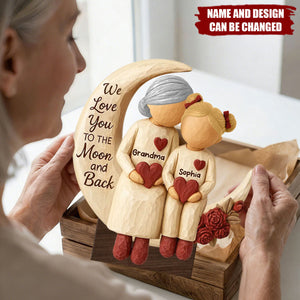 Grandma Grandkids on Moon - Personalized Standing Wooden Plaque