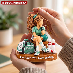 Personalized Bowling Girl Christmas Ornament, Custom Name Bowler Ornament