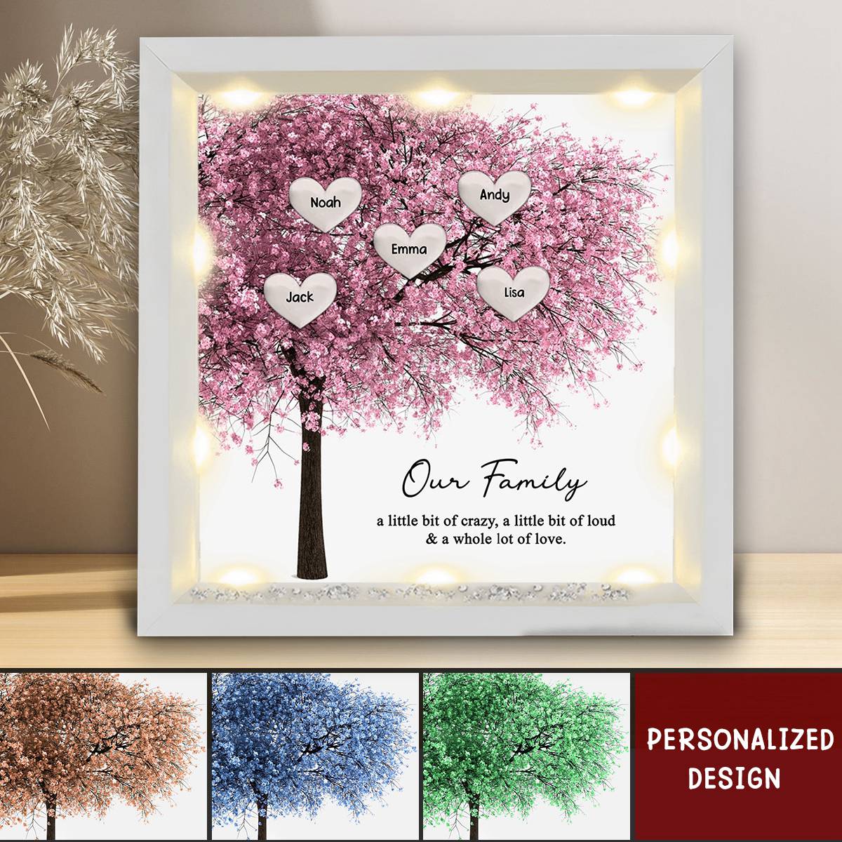Family Tree Grandma With Custom Name Heart Personalized Light Up Shadow Box Frame Perfect Mother's Day Gift