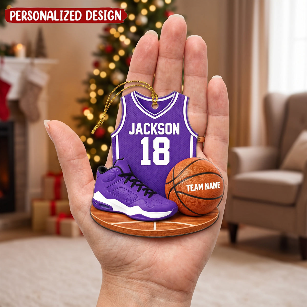 Personalized Basketball Ornament, Custom Name Team Number Sports Keepsake