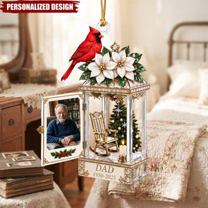 Personalized Memorial Acrylic Ornament, Custom Photo Name Cardinal Lantern Christmas Keepsake
