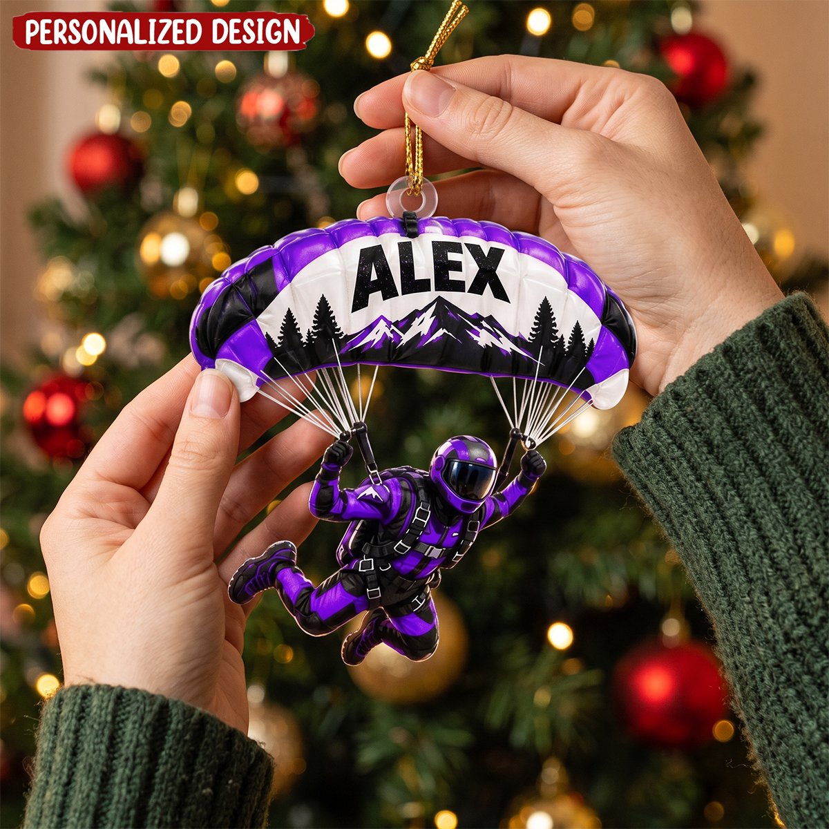 Personalized Skydiving Ornament, Custom Name Parachute Christmas Tree Decoration