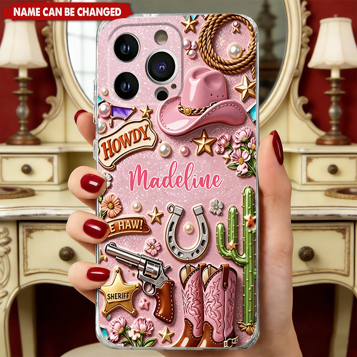 Cowgirl Gift, Whimsical Wild West Western - Personalized Leather Phone Case