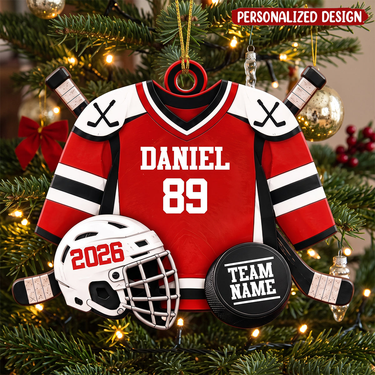 Personalized Hockey Ornament, Custom Name & Number Hockey Player Christmas Ornament