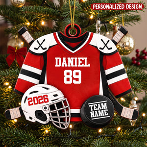 Personalized Hockey Ornament, Custom Name & Number Hockey Player Christmas Ornament