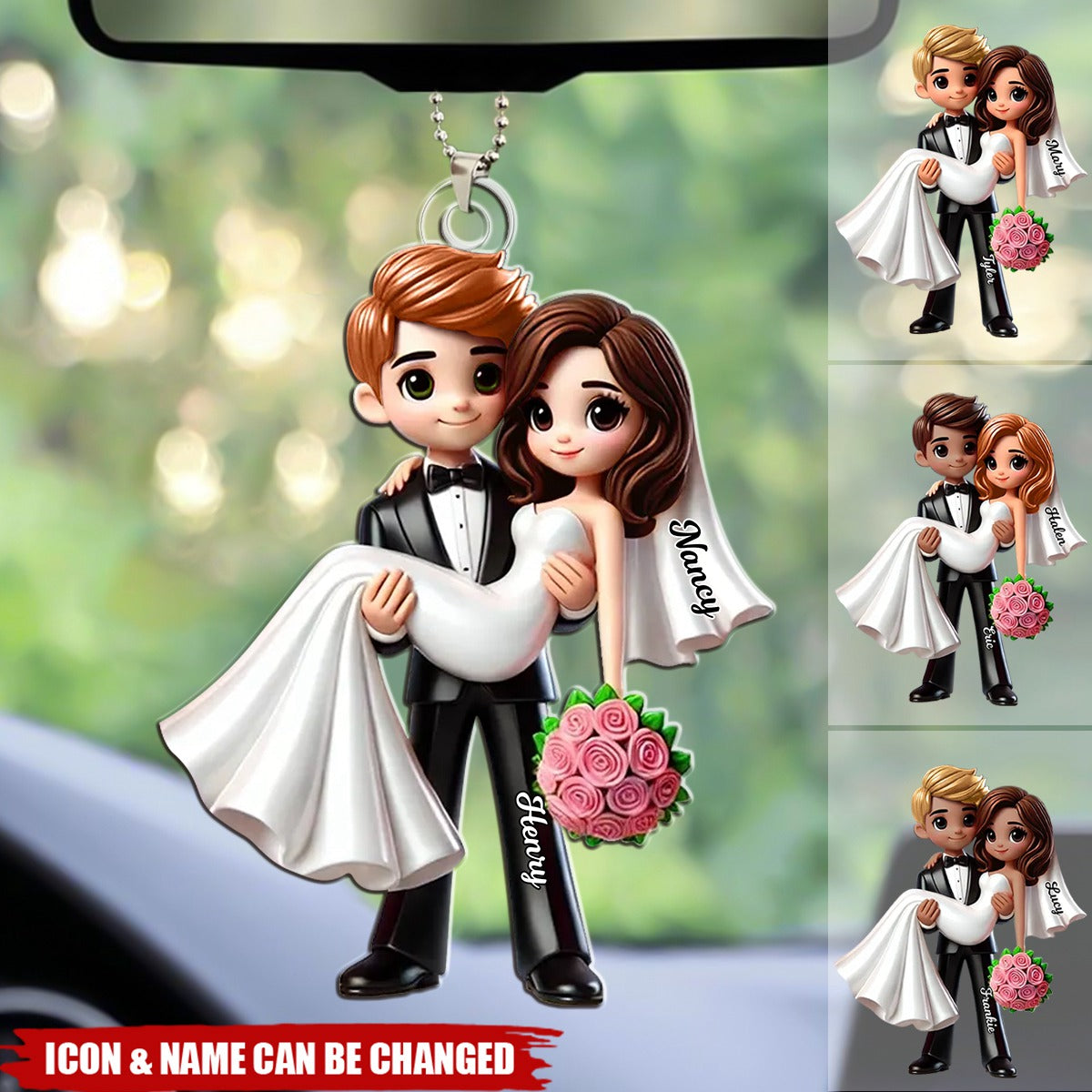 Personalized Mr Mrs Married Couple Personalized Acrylic Car Ornament, Gift For Him, Her