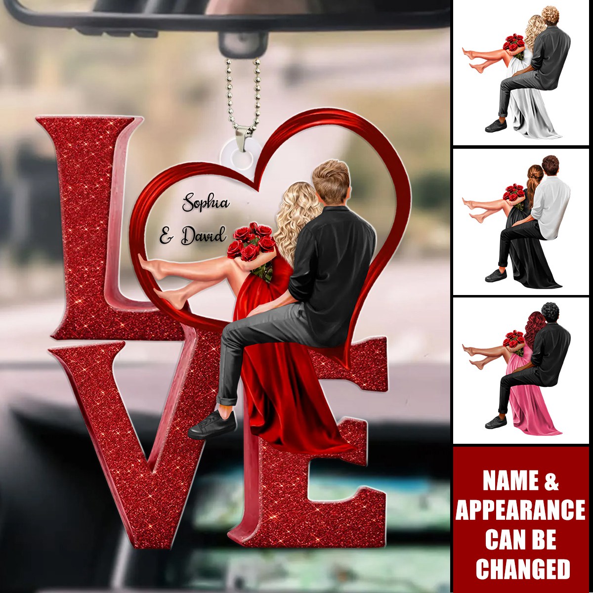 LOVE Couple Heart Car Hanger Ornament, Personalized Couple Decoration Keepsake For Valentine's Day, Special Gift For Her, For Him