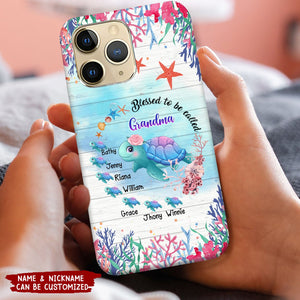 Sea Turtle Blessed to be called Grandma With Cute Grandkids Personalized Phone Case