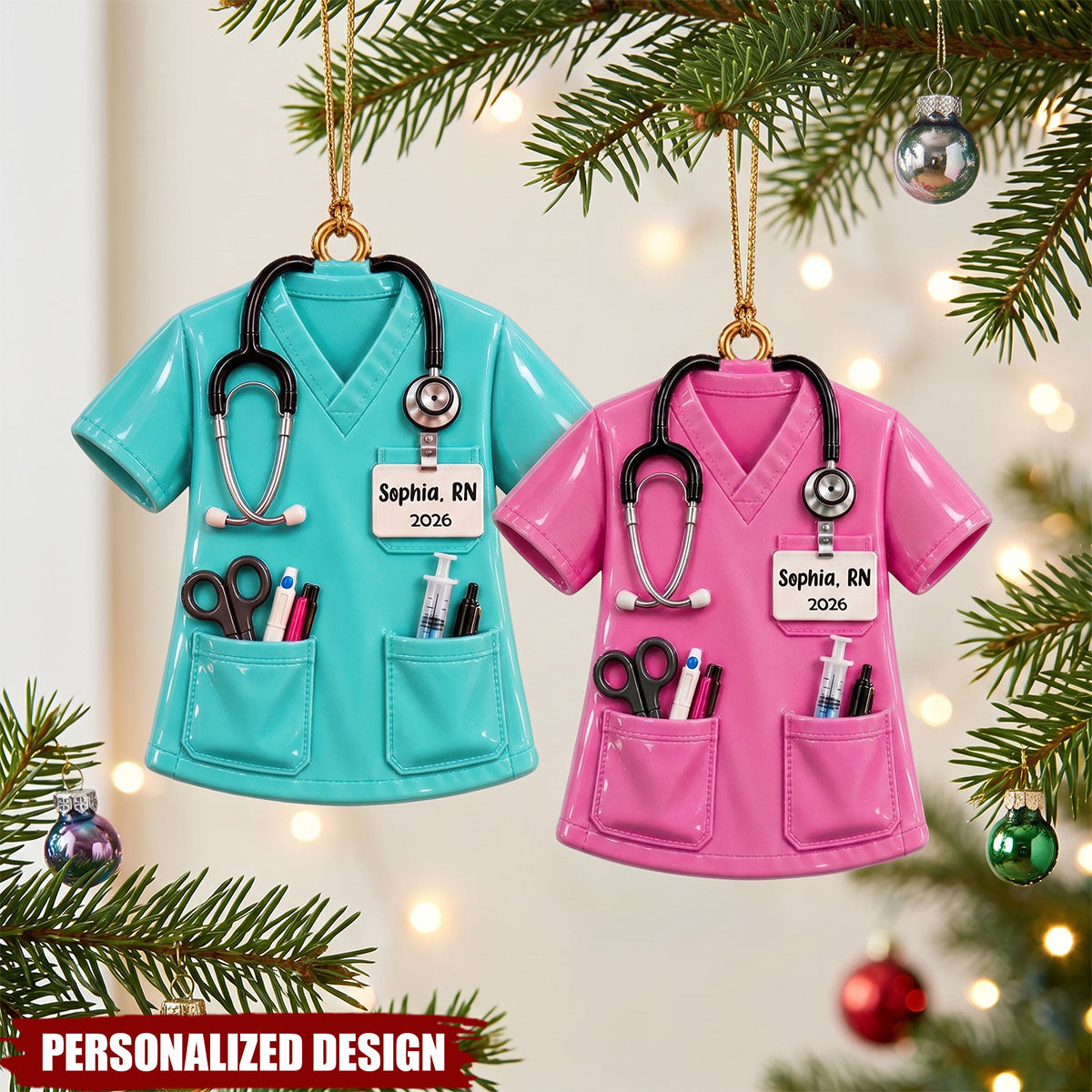 Personalized Nurse Scrubs Ornament, Nurse Christmas Ornament