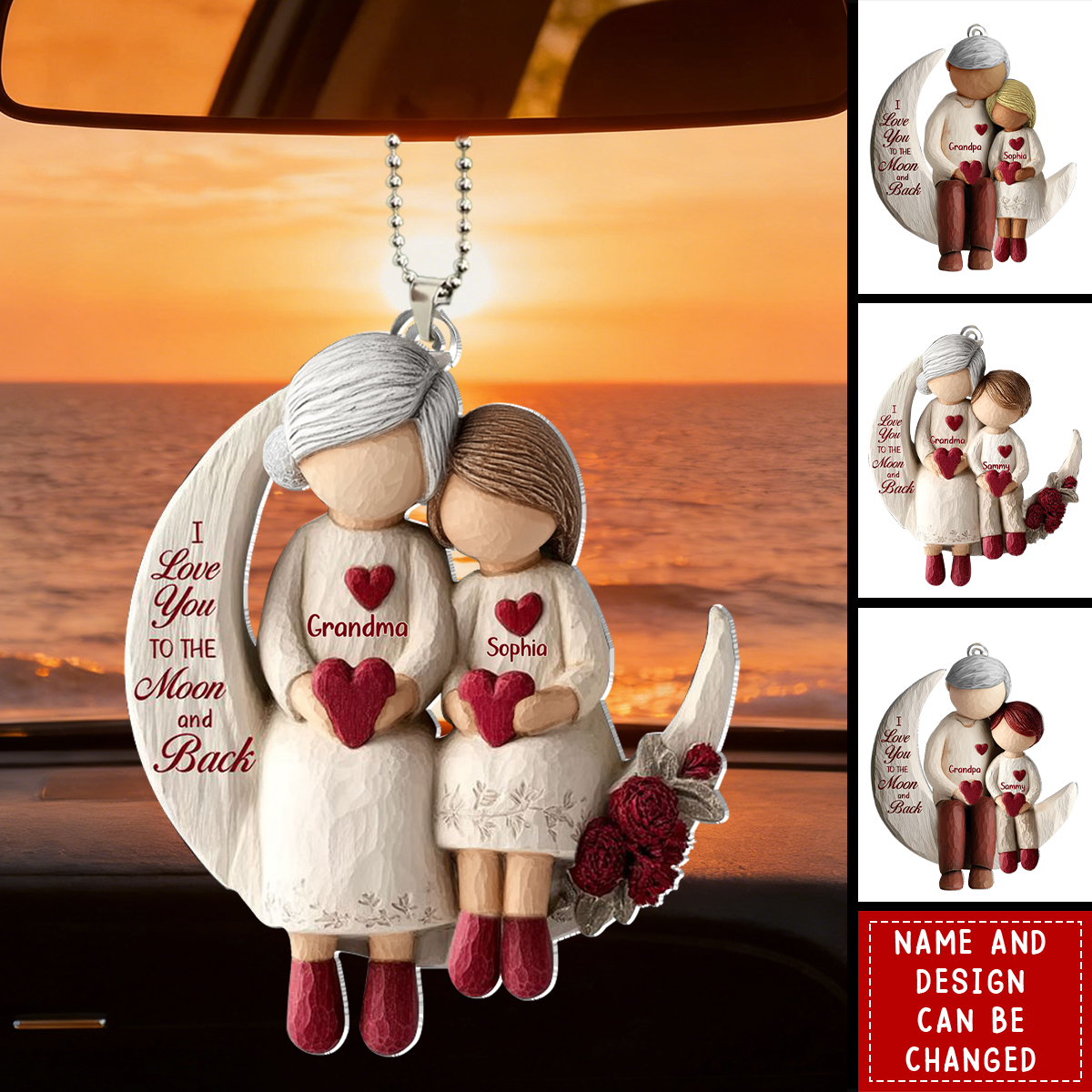 Grandma And Grandchild Moon Love - Personalized Car Ornament