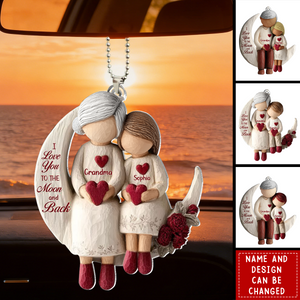 Grandma And Grandchild Moon Love - Personalized Car Ornament