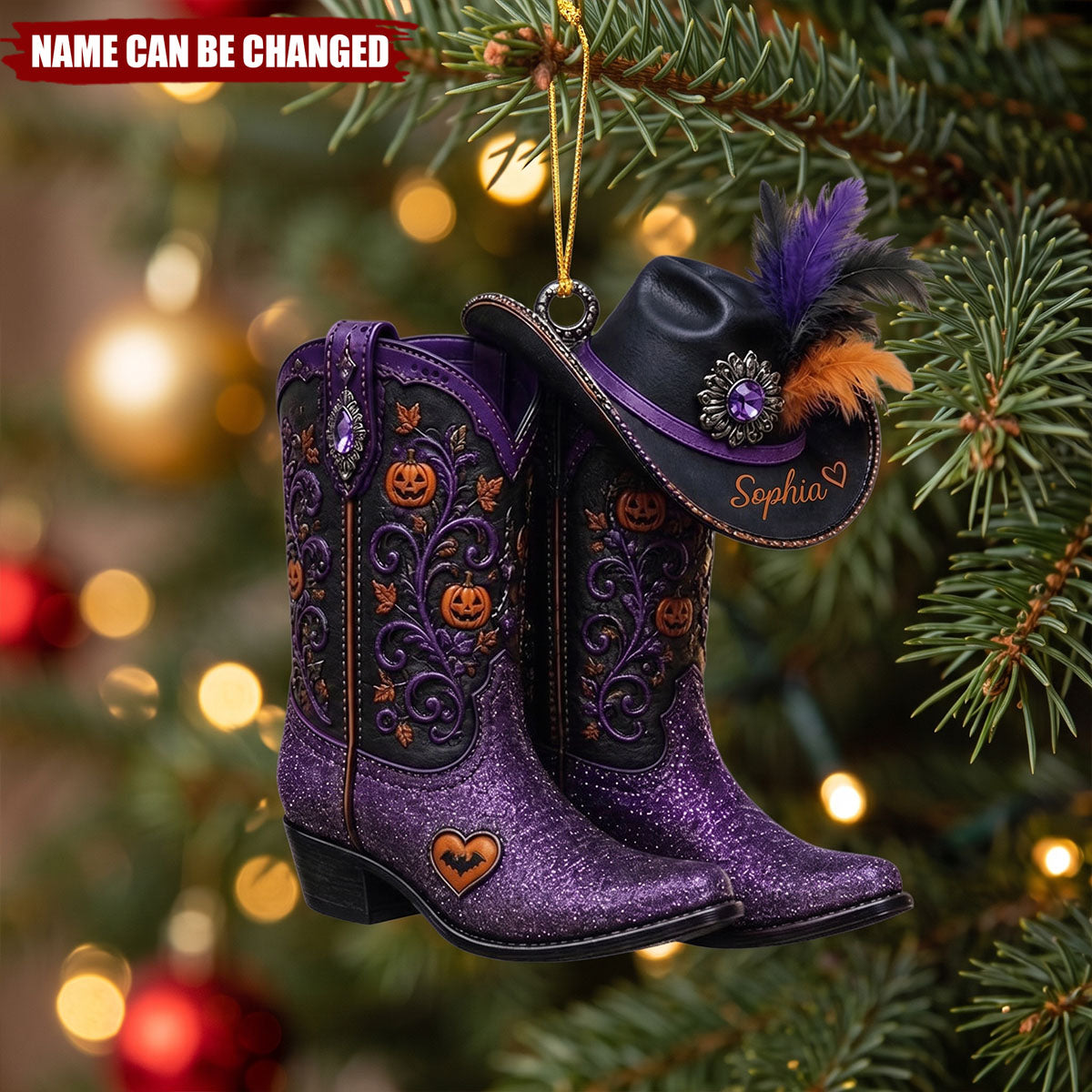 Personalized Halloween Cowboy Boots Acrylic Ornament