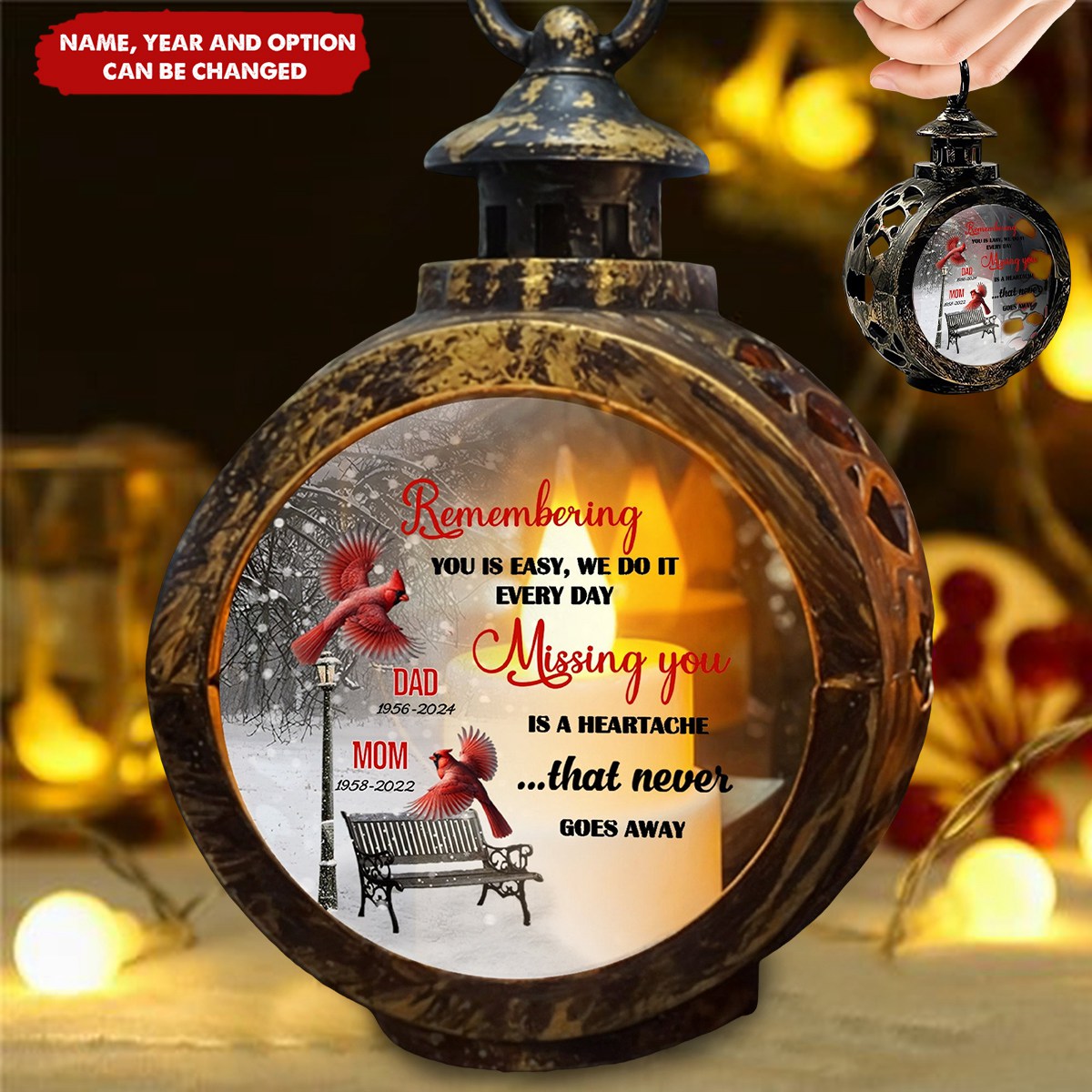 Remembering Loved Ones With Cardinal And Winter Scene - Personalized Custom Christmas Lantern Ornament