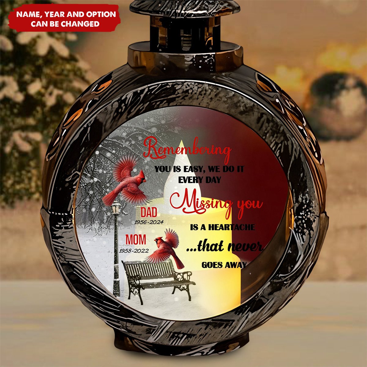 Remembering Loved Ones With Cardinal And Winter Scene - Personalized Custom Christmas Lantern Ornament