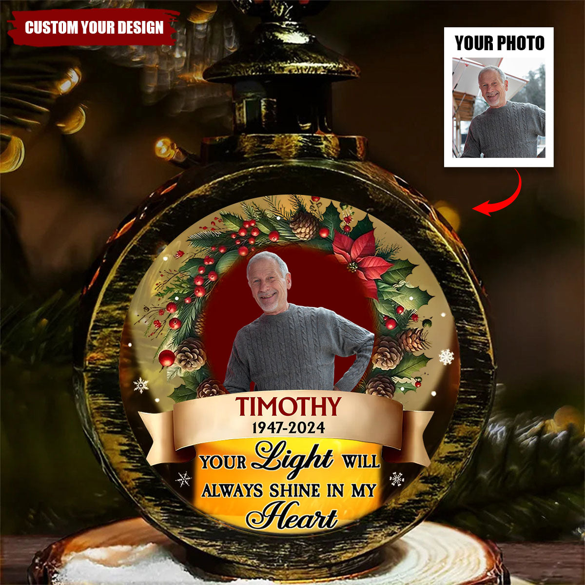 Your Light Will Shine In My Heart Memorial Personalized Lantern