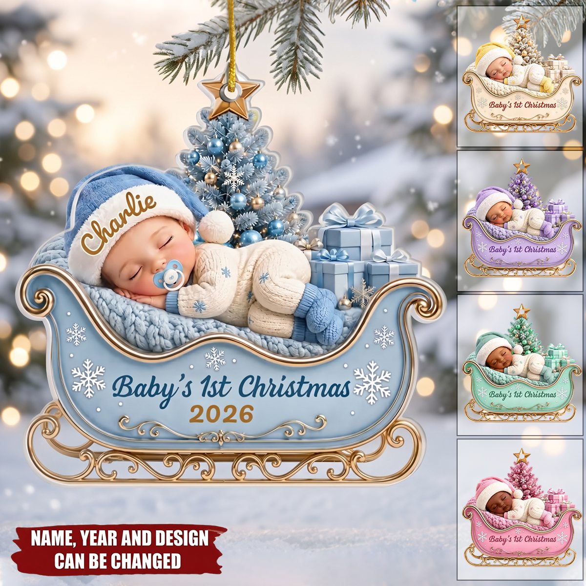 Custom First Christmas Acrylic Ornament - Personalized Christmas Baby Shower