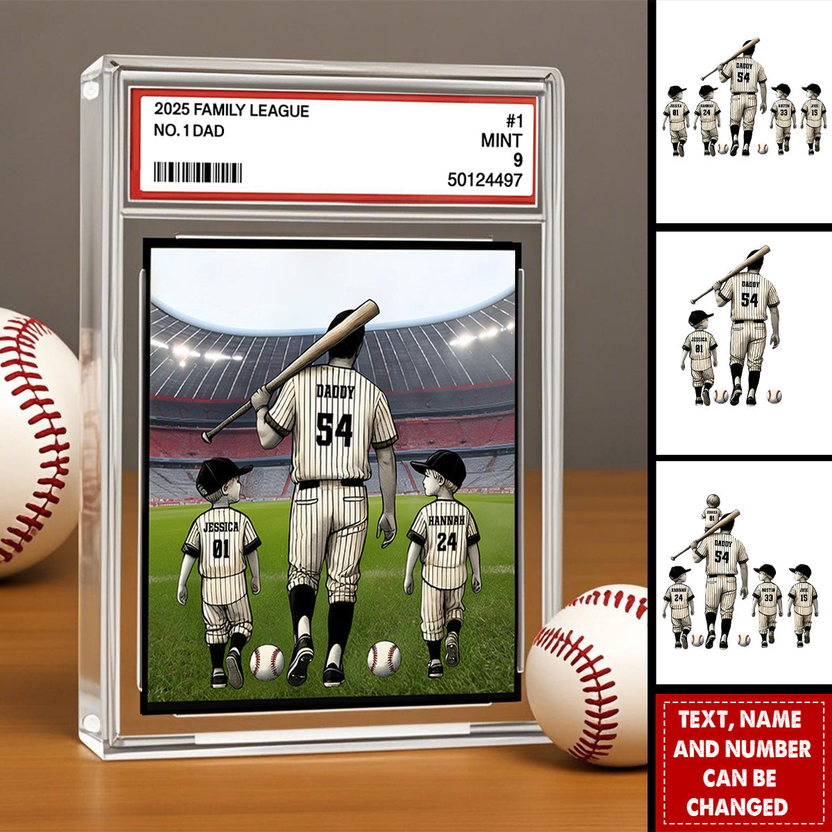 Baseball No. 1 Dad Man & Kids Trading Card Style - Personalized Custom Shaped Acrylic Plaque, Gift For Dad