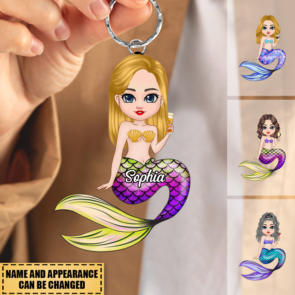 Pretty Doll Mermaid Ocean Bubble Personalized Keychain