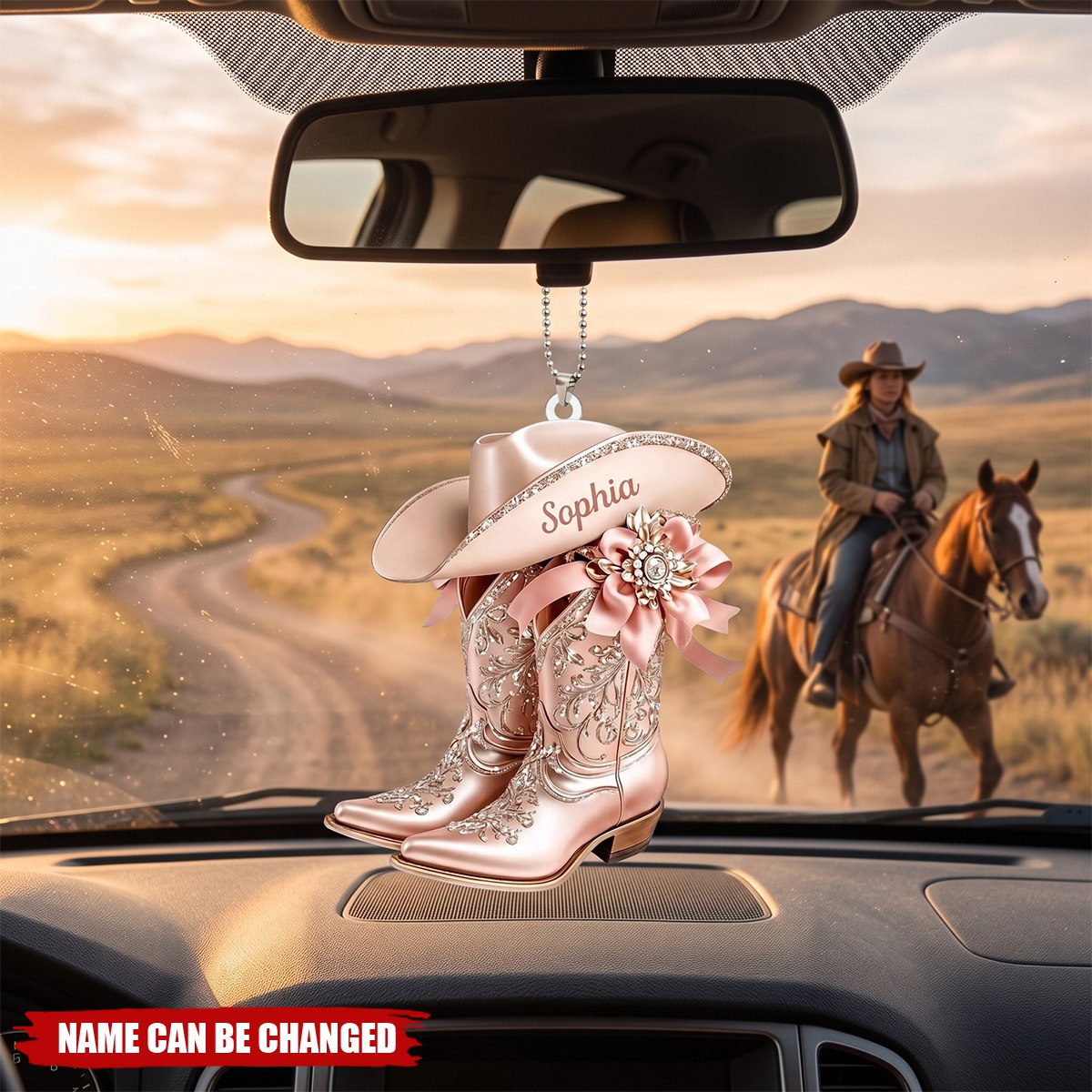 Personalized Cowgirl Boot Ornament, Custom Western Christmas Car Ornament