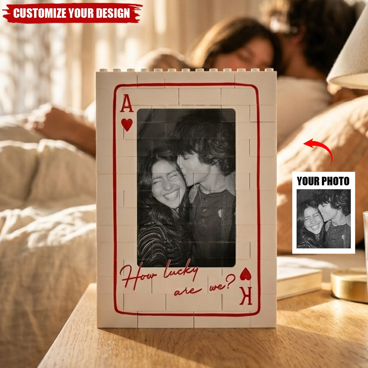 King And Queen Custom Couples Photo How Luck We Are - Personalized Photo Rectangle Building Brick