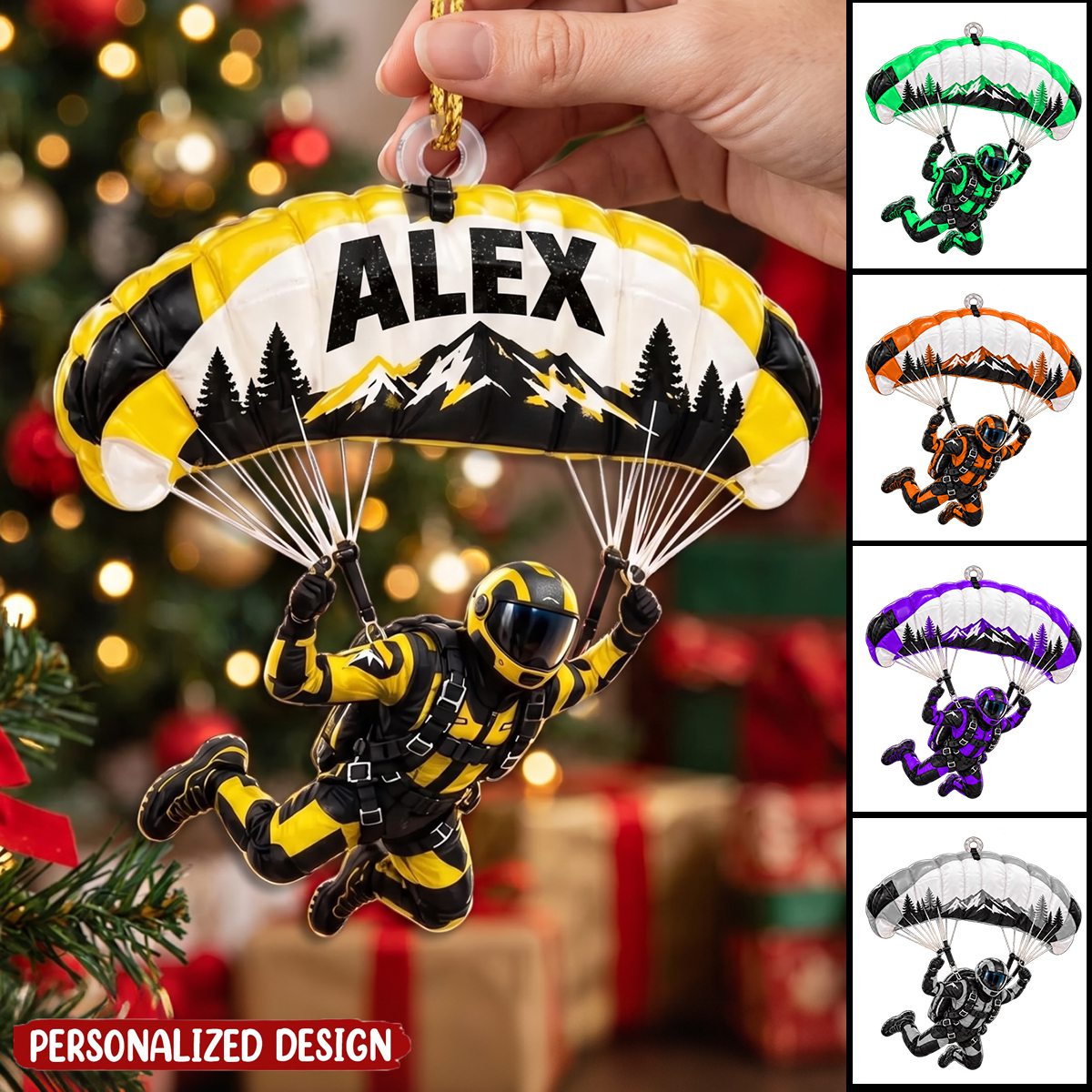 Personalized Skydiving Ornament, Custom Name Parachute Christmas Tree Decoration