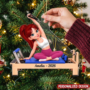 Personalized Pilates Girl Acrylic Ornament - Custom Name Christmas Gift