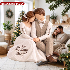 Our First Christmas Married Personalized Wooden Ornament