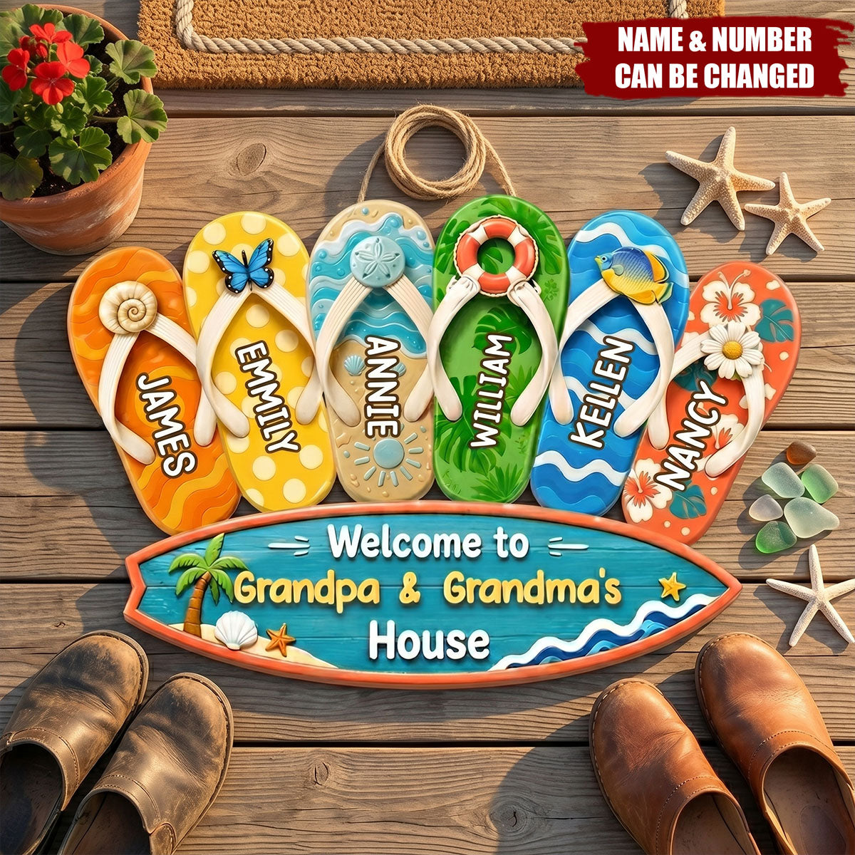Wooden Sign With Sunny Flip Flops, Welcome To Grandma & Grandpa's House