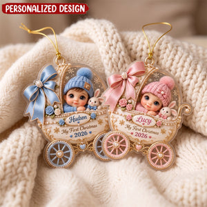 Personalized Baby First Christmas Ornament, Custom Name Baby Carriage Keepsake