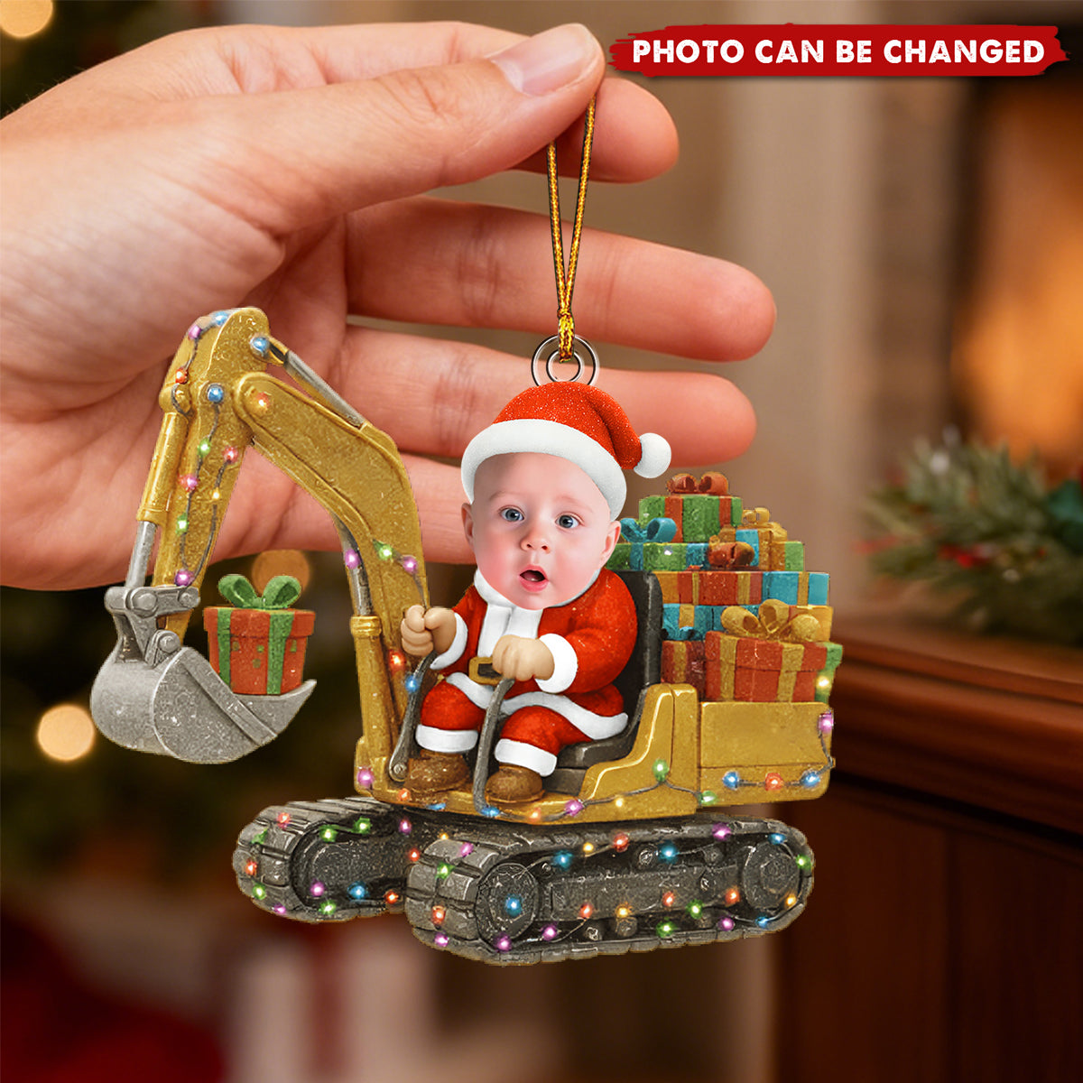 Personalized Upload Photo Excavator Christmas Ornament Gift For Boys