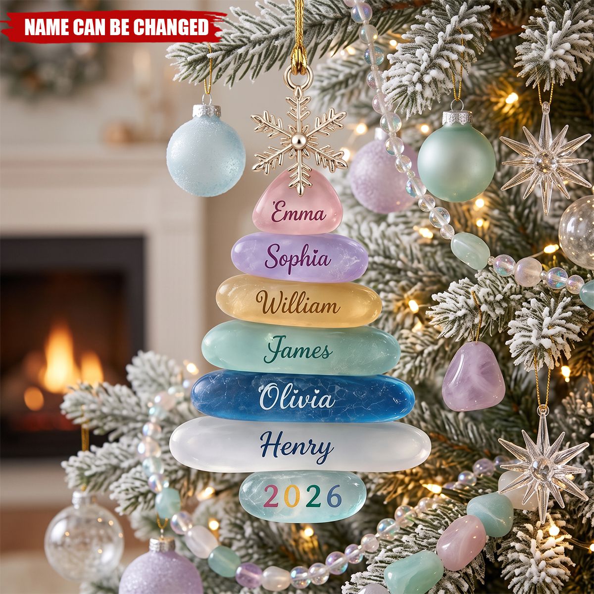 Personalized Sea Glass Tree Ornament, Coastal Family Christmas Keepsake, Custom Grandma Gift