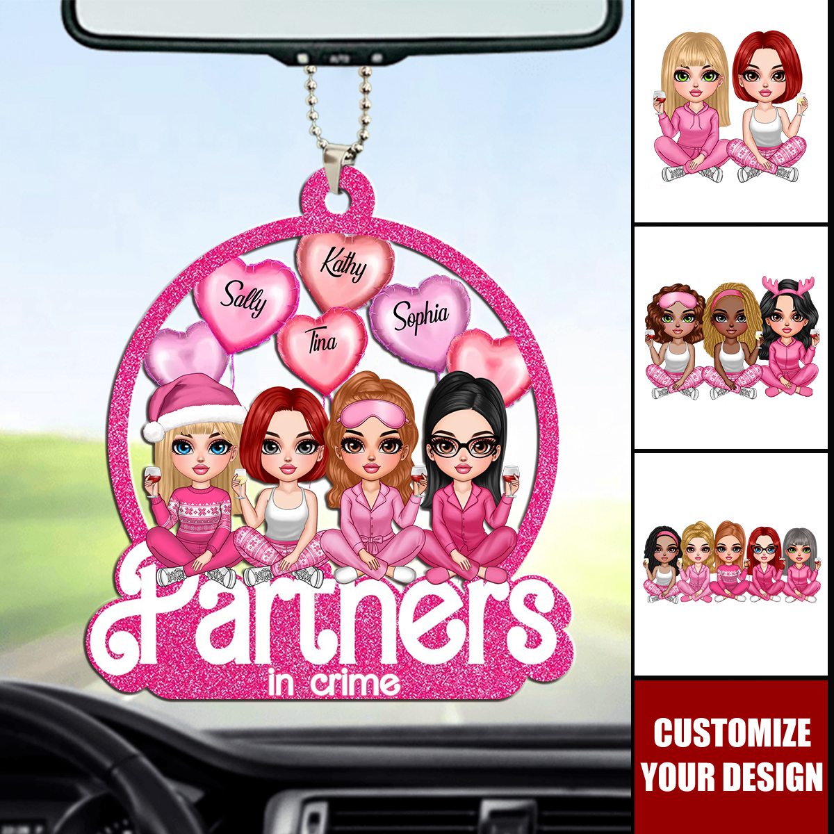 Galentine Gang Partners In Crime Pretty Girls Personalized Acrylic Ornament, Valentine's Day Gift