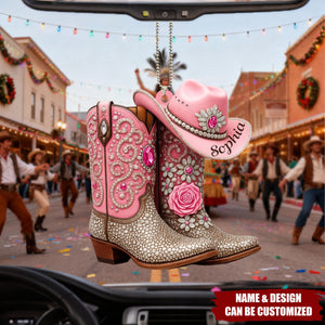 Cowgirl Boots - Personalized Acrylic Car Ornament