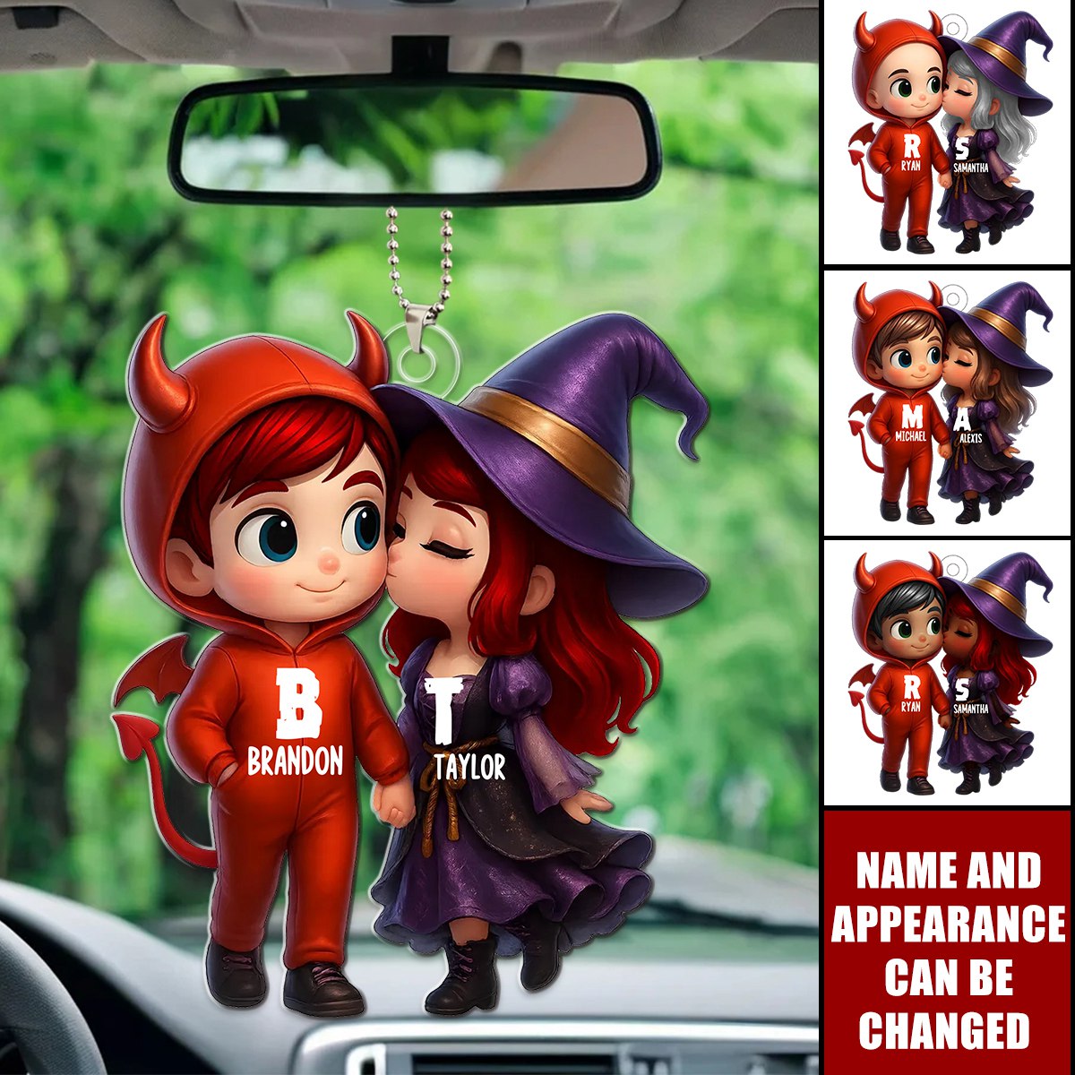 Cute Cartoon Halloween Couple - Personalized Acrylic Ornament, Car Hanger