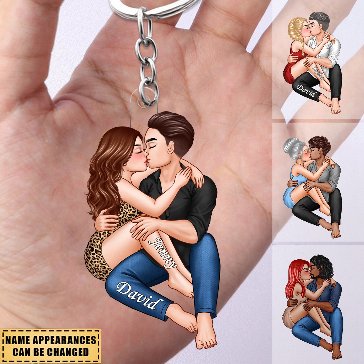 Christmas Couple Embrace & Kiss Gift For Him For Her Personalized Acrylic Keychain