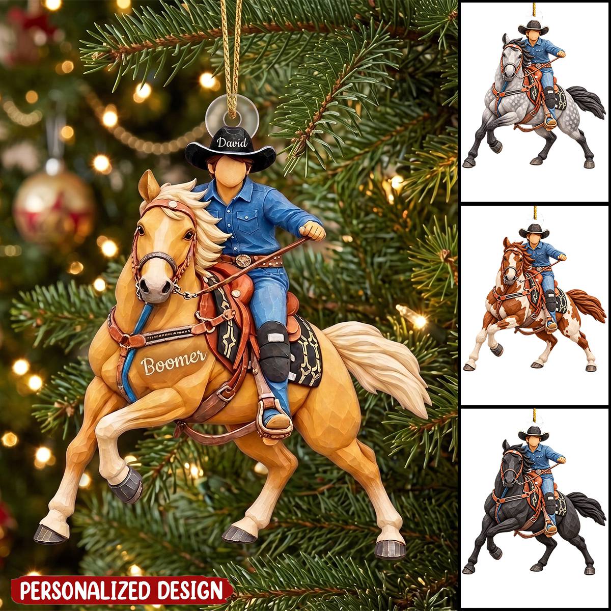 Custom Ornament Gift For Cowboys - Personalized Photo Ornament Gift For Horse Lovers