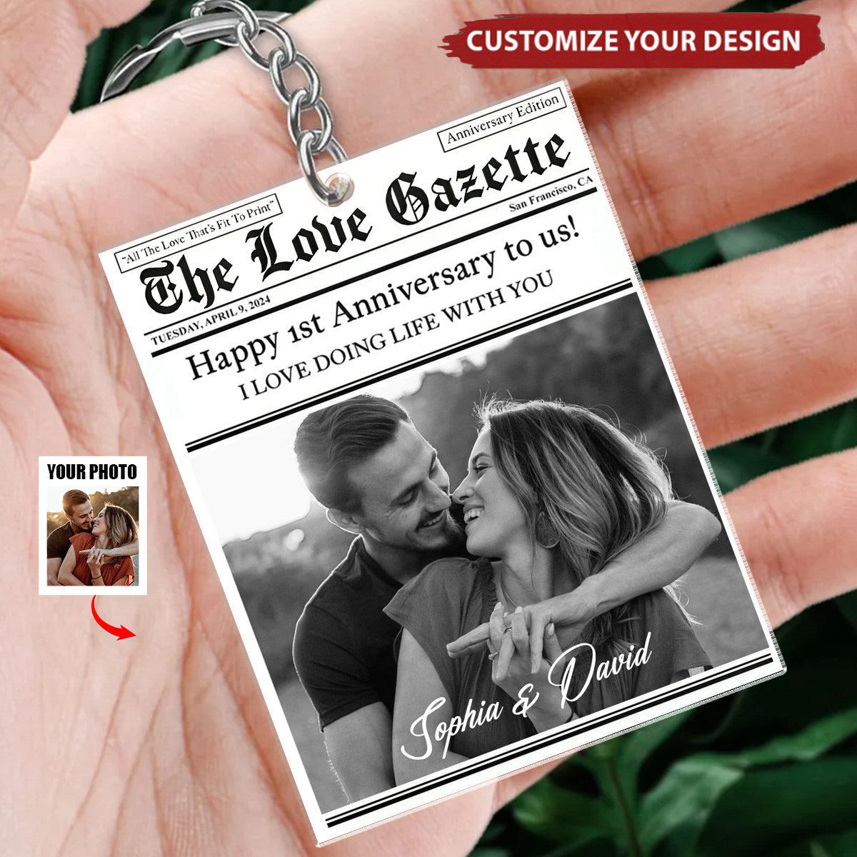 Custom Photo Couple Anniversary Newspaper - Personalized Keychain