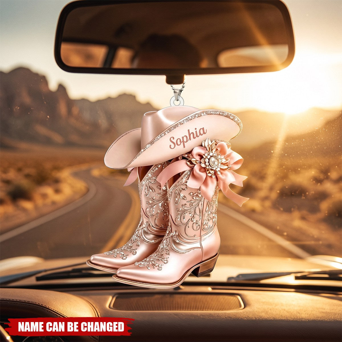 Personalized Cowgirl Boot Ornament, Custom Western Christmas Car Ornament