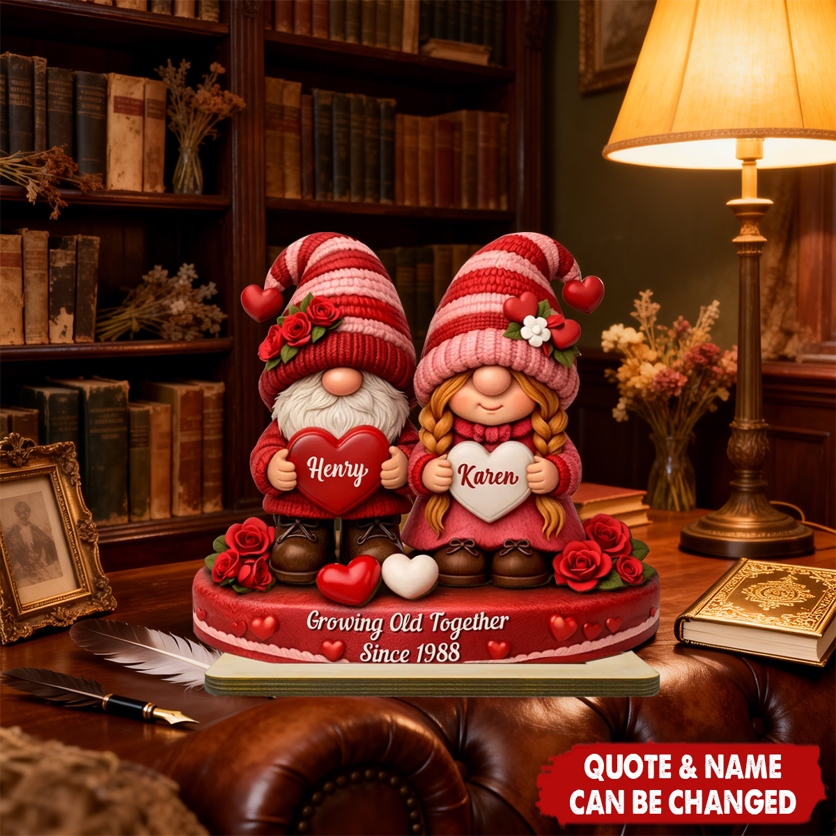 Romantic Dwarf Couple - Personalized Standing Wooden Plaque - Gift for Couple