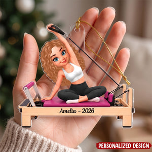 Personalized Pilates Girl Acrylic Ornament - Custom Name Christmas Gift