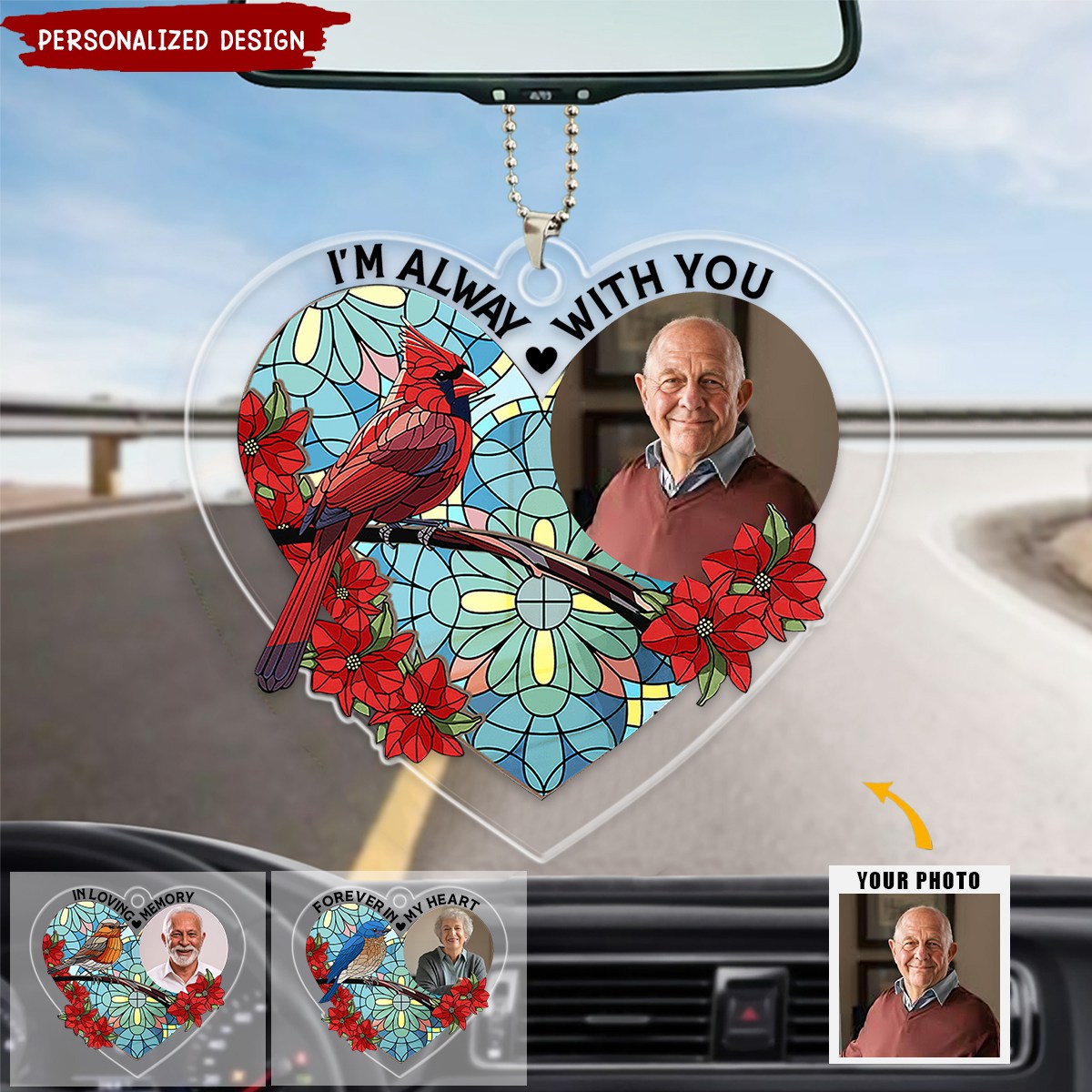 We're Always With You Upload Photo Memorialized Dad, Mom Personalized Car Ornament