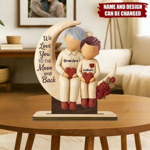 Grandma Grandkids on Moon - Personalized Standing Wooden Plaque