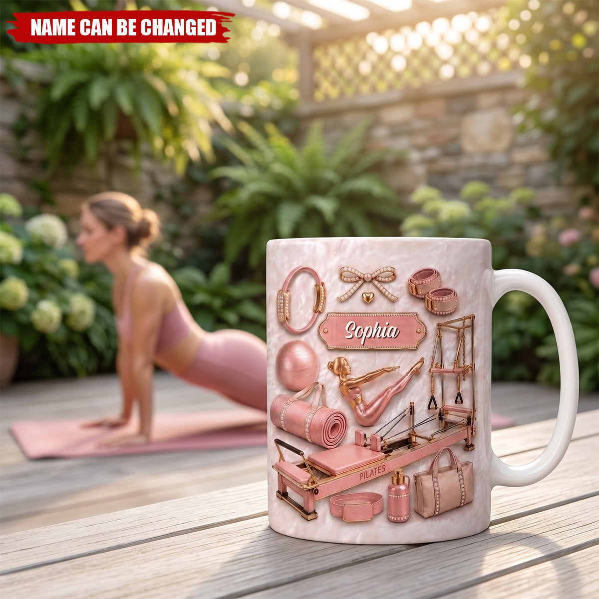Personalized Pilates Girl Coffee Mug - Custom Name Pilates Reformer Fitness Equipment Mug Gift